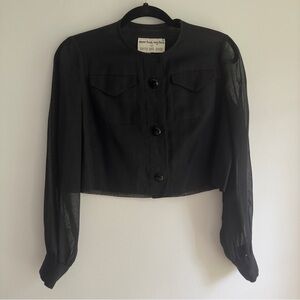 Vintage Minimalist Cropped Sheer Sleeve Blouse